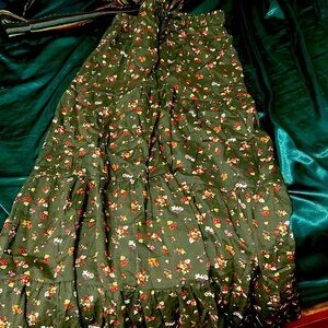 green floral print long skirt